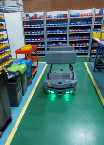Guidance Automation autonomous vehicle transporting materials through a manufacturing facility